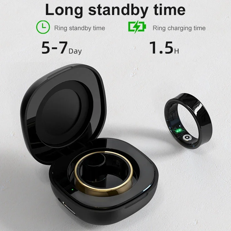 Temperature Ring Skin - スマートリング男性女性用充電ケース付き、心拍数、血中酸素、皮膚温度モニター、5ATM防水、Android iOS対応