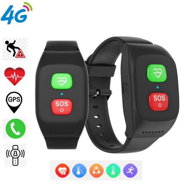 Fall Detection Watch - 転倒検知機能付き4G高齢者向けスマートウォッチ、GPS追跡、SOS緊急デバイス、心拍数フィットネストラッカー、高齢者用ブレスレット