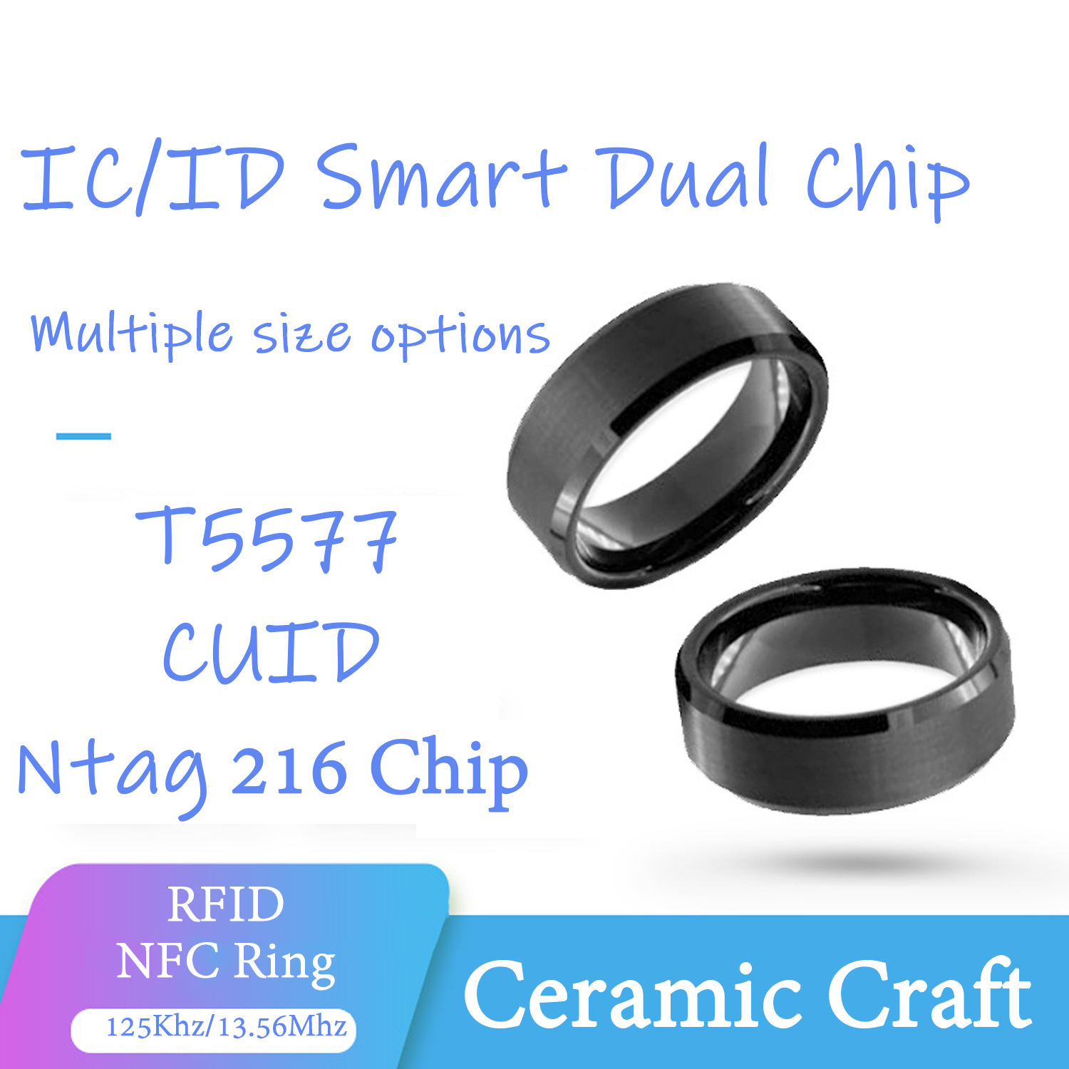 Smart Ring Nfc Pay - CUID T5577 デュアルチップクローンリング NFC 1K S50