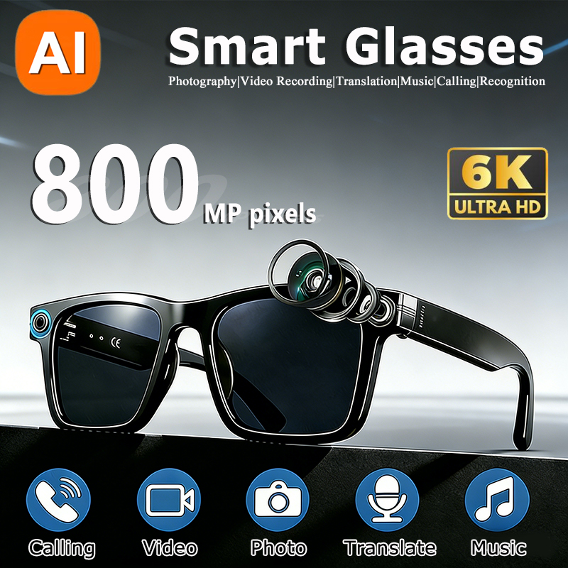 Smart Glasses Lens - 6K HD AIカメラ搭載メガネ 800MP調光多機能スマートグラス Bluetooth通話 写真撮影