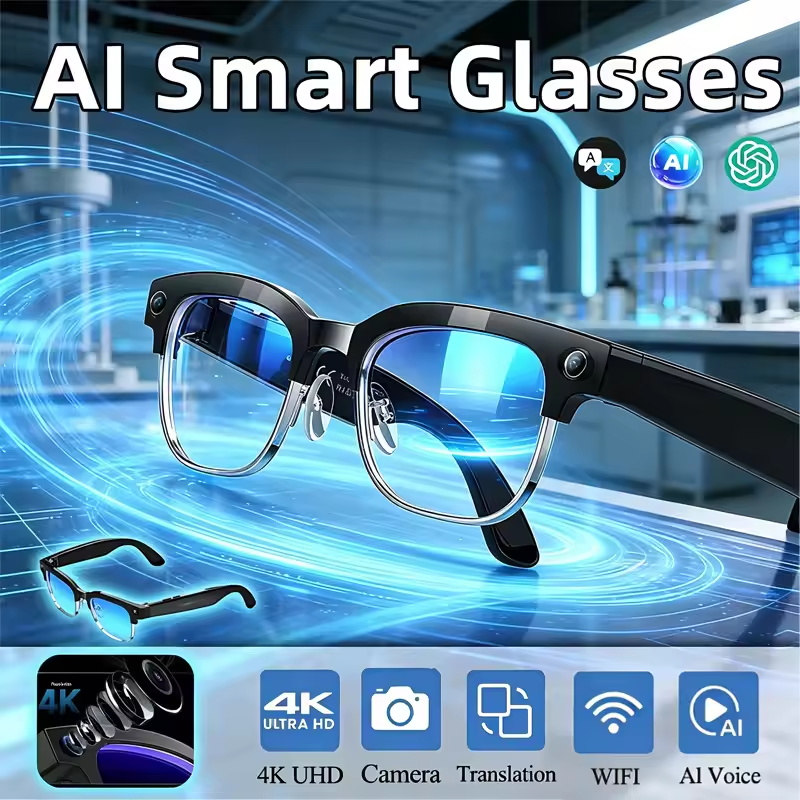 Smart Glasses Lens - 2026年新型 8MP超広角HDカメラ搭載スマートグラス ビデオ録画 4GB AI写真認識 Bluetooth通話