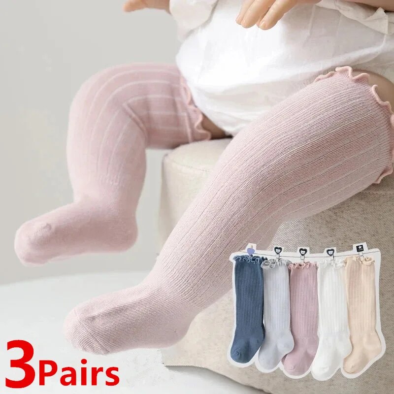 Baby Sock Oximeter - 3 ペア/ロット女の赤ちゃん靴下レースフリル固体綿ロングニーハイ子供靴下幼児新生児春子供フリルかわいい Socken