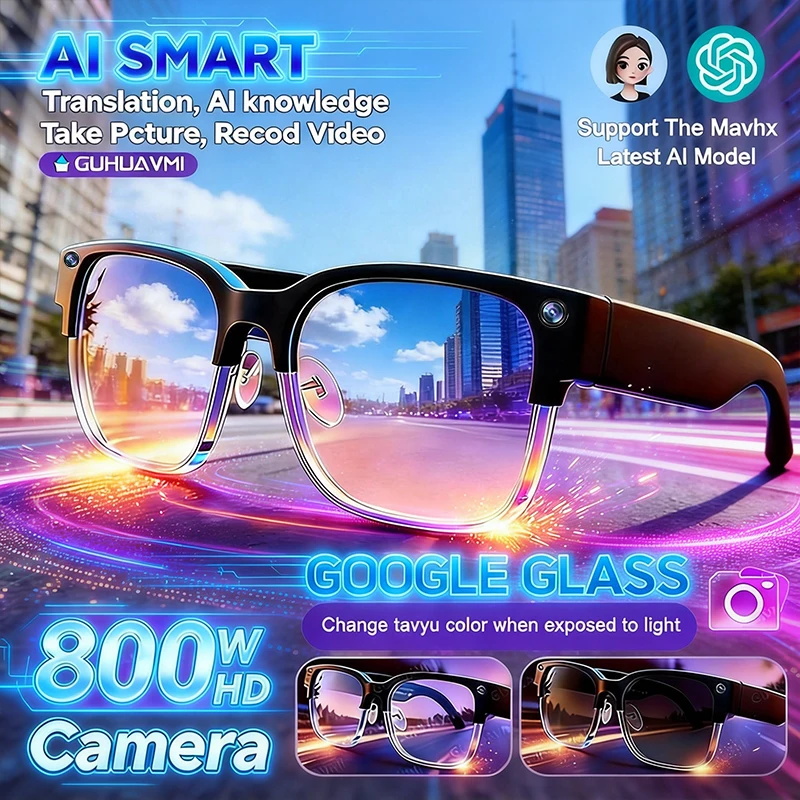 Smart Glasses Lens - 2026年新型 800万画素カメラ搭載スマートグラス メンズ ビデオ録画 AI写真認識 Bluetooth通話