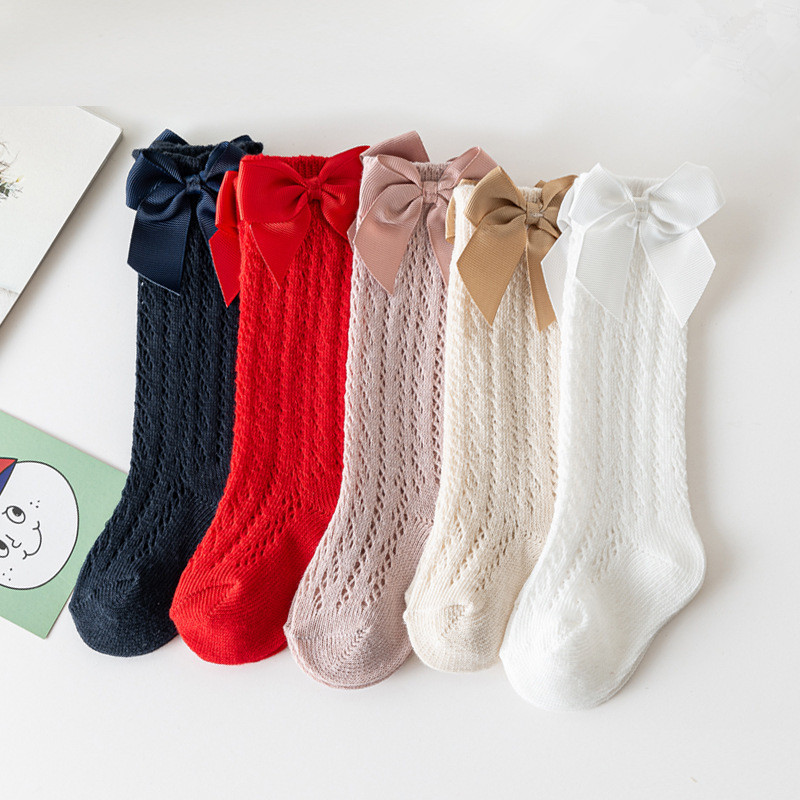 夏の女の赤ちゃん靴下幼児弓ロング靴下子供ニーハイソフト綿メッ - Baby Sock Oximeter のレビューと価格