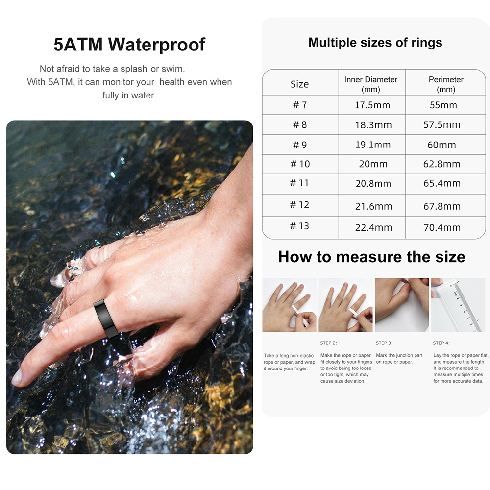 R09 ステンレス鋼スマートリング 5ATM防水 水泳対応  - Temperature Ring Skin のレビューと価格